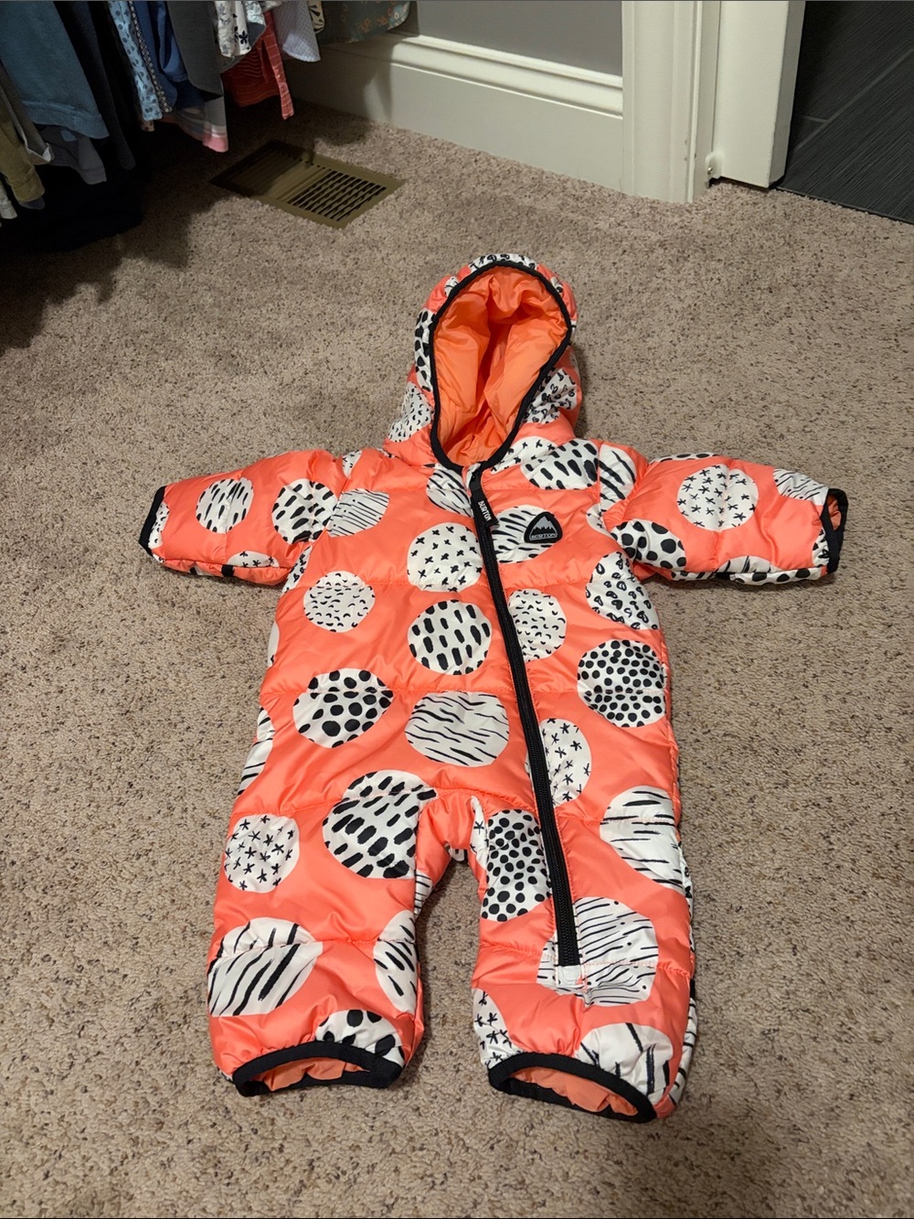 Burton Coral Hooded One-Piece Snowsuit with Polka Dot Pattern